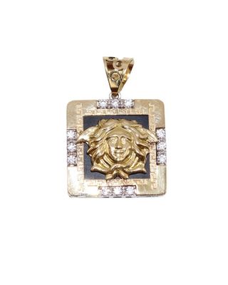 COLGANTE CUADRADO MEDUSA ONIX CIRCONITAS. Oro 18K.