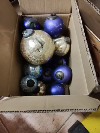 Bolas Navidad Cristal Azul y Dorado