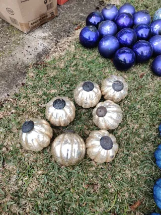 Bolas Navidad Cristal Azul y Dorado