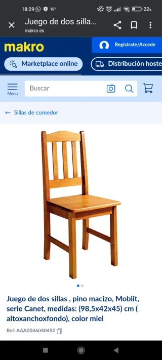 Sillas pino color miel