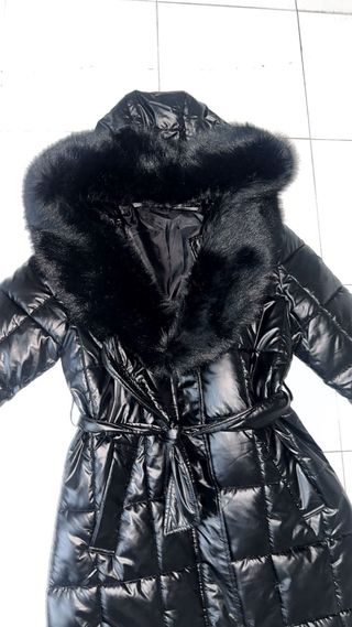 Cappotto lungo donna nero con pelliccia