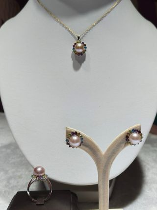 Conjunto Plata 925 Perlas Edison Peach