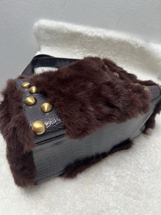 Borsa donna ecopelle marrone e oro