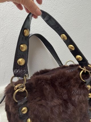 Borsa donna ecopelle marrone e oro