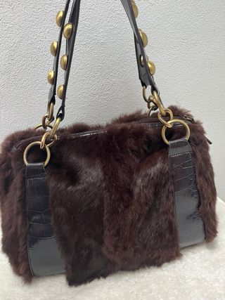 Borsa donna ecopelle marrone e oro