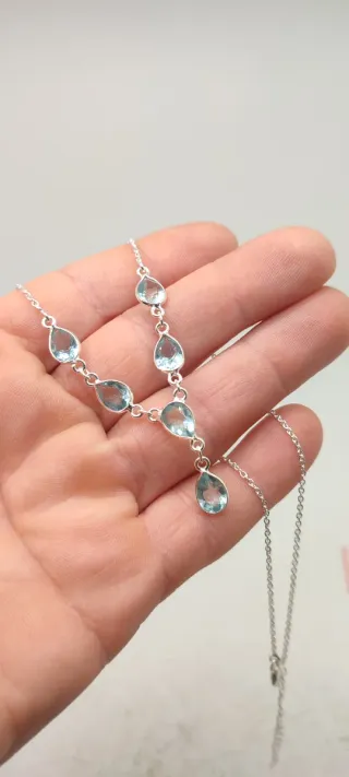 Gargantilla Plata y Topacio Azul