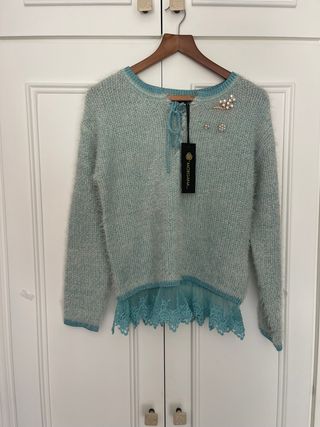 Jersey Morgana Celeste Suave Encaje Broches