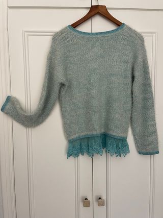 Jersey Morgana Celeste Suave Encaje Broches