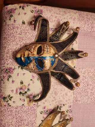 Maschera veneziana Jester blu e dorata