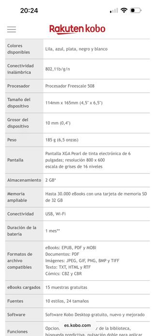 E-reader Kobo Bianco