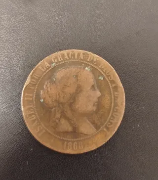 Moneda 5 céntimos Isabel II 1868