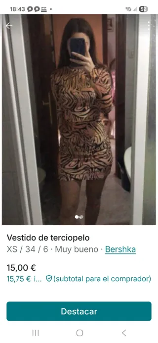 Vestido Bershka Terciopelo Naranja/Negro Talla XS
