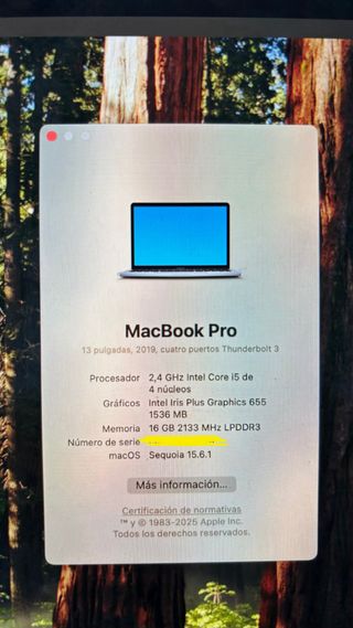 MacBook Pro 13” 2019 i5 / 16 GB RAM - 4 puertos