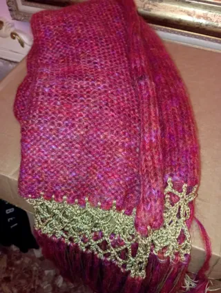 Chal bufanda tejido rosa y rojo