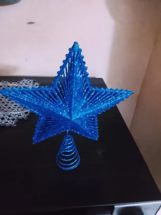 Puntale Albero Natale Stella Blu Glitter