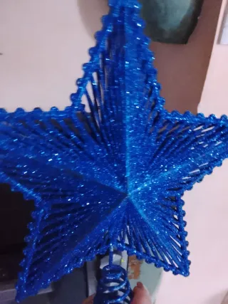 Puntale Albero Natale Stella Blu Glitter