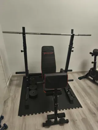 BANCO DE PESAS Y SOPORTE DE BARRA AJUSTABLES
