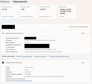 PC Gaming i7 8GB Gráfica 16GB RAM SSD M.2