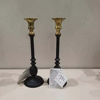 Coppia Candelabri Metallo Nero/Oro