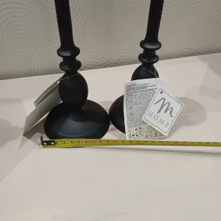 Coppia Candelabri Metallo Nero/Oro