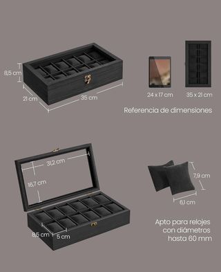 SONGMICS Caja para Relojes con 12 Compartimentos