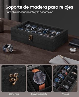SONGMICS Caja para Relojes con 12 Compartimentos