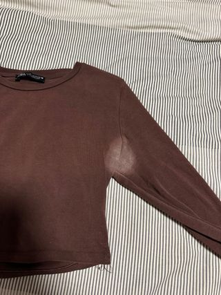 Crop Top Zara Manga Larga Marrón