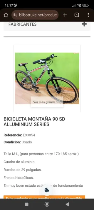 BICICLETA MONTAÑA 90 SD.