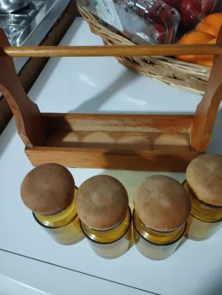 Porta Spezie in Legno e Vetro Ambrato