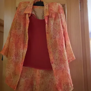 Conjunto 3 piezas mujer naranja y rojo