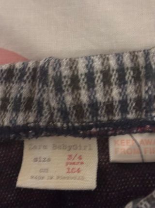 Pantalón Zara Niña Cuadros 3/4 Años