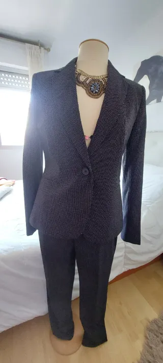 Traje Zara Mujer Negro Topos Blancos