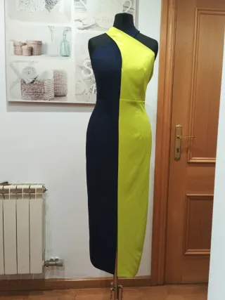 Vestido midi azul y amarillo