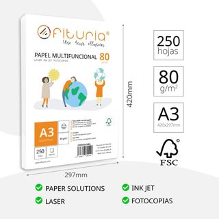 Paquete de folios A3 de 80gr con 250 Hojas Blancas