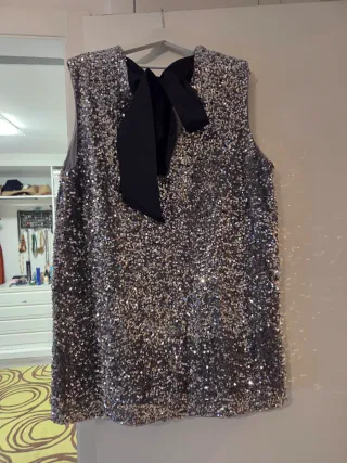 Vestido fiesta lentejuelas plateado