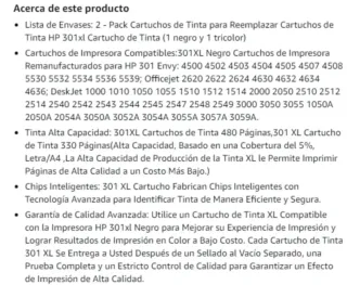 2 Cartuchos Tinta HP 301XL Negro y Color