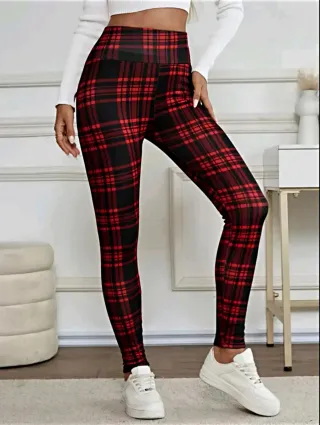 Leggings Cuadros Rojo  Invierno