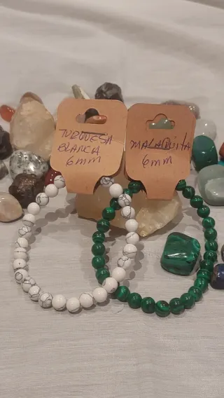 Pulsera Malaquita y Turquesa Blanca 6mm