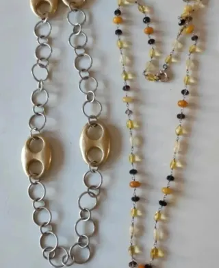 Collares Plata Ley Con Piedras Doradas