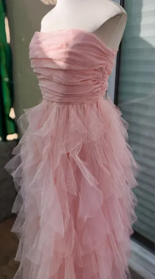 Vestido rosa tul volantes XL