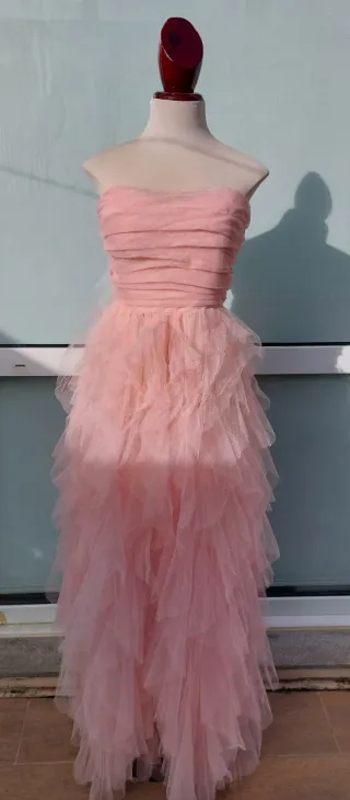 Vestido rosa tul volantes XL