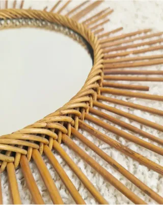 Espejo SOL de bambú. Vintage, 70s.