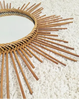 Espejo SOL de bambú. Vintage, 70s.