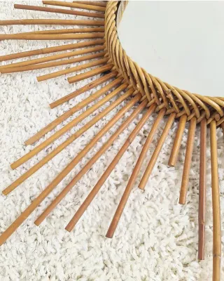 Espejo SOL de bambú. Vintage, 70s.