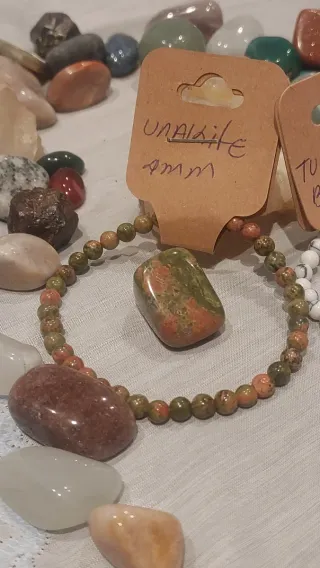 Pulsera Unakite y Turquesa Blanca 4mm