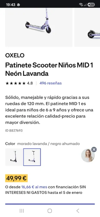 Patinete y casco infantil Oxelo MID 1