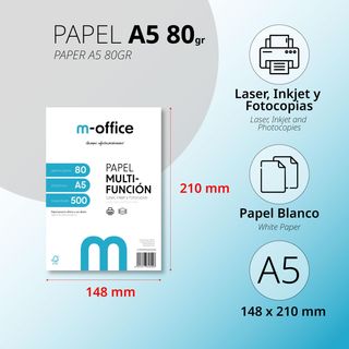 Paquete Folios A5 80gr, Paquete de 500 hojas, Pape