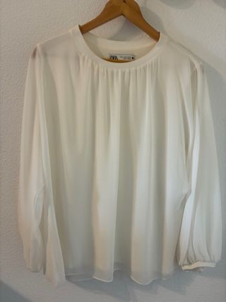 Blusa Zara Gasa Blanca Talla XL