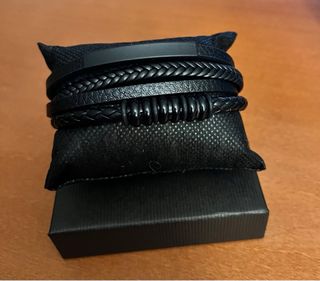 Pulsera Elegante Hombre Cuero Negro