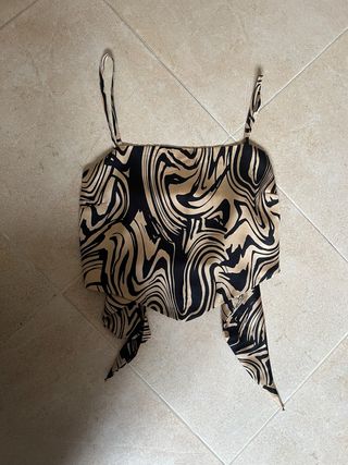 Top Stradivarius Beige/Negro Talla S